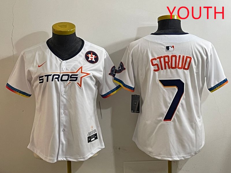 Youth Houston Astros #7 Stroud White Fourth generation Joint Name Nike 2025 MLB Jersey style 10
